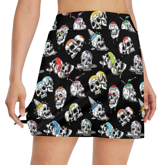 Skull Print Design LKS3013 17" Golf & Pickleball Skort with Pockets