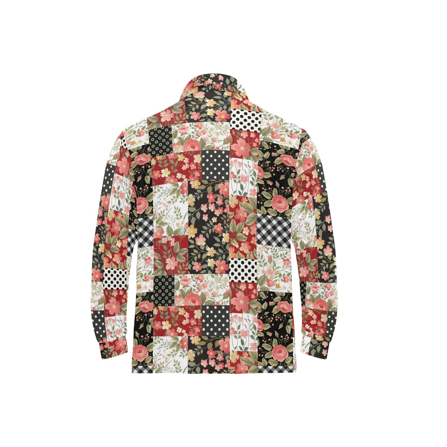 Patchwork Flower Pattern Print Design 03 Long Sleeve Polo Shirt For Men's
