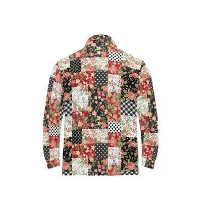 Patchwork Flower Pattern Print Design 03 Long Sleeve Polo Shirt For Men's