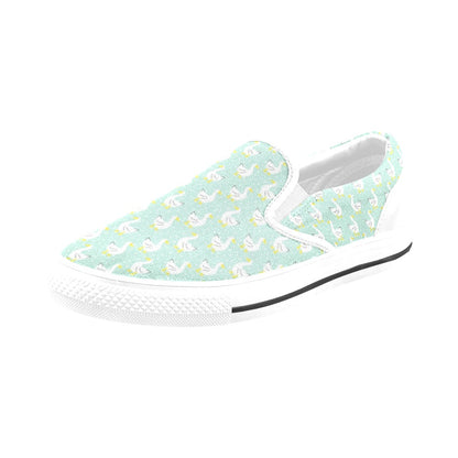 Goose Print Design LKS404 White Slip Ons Canvas Women's Shoes