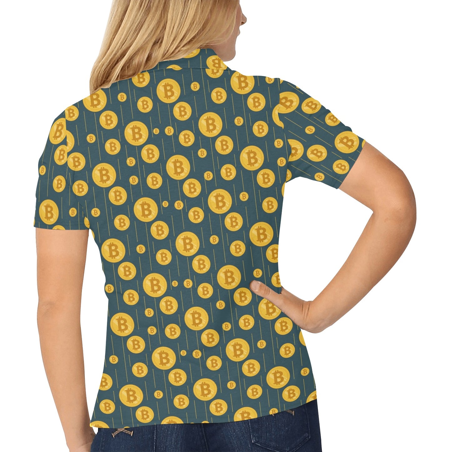 Bitcoin Pattern Print Design 01 Women's Polo Shirt