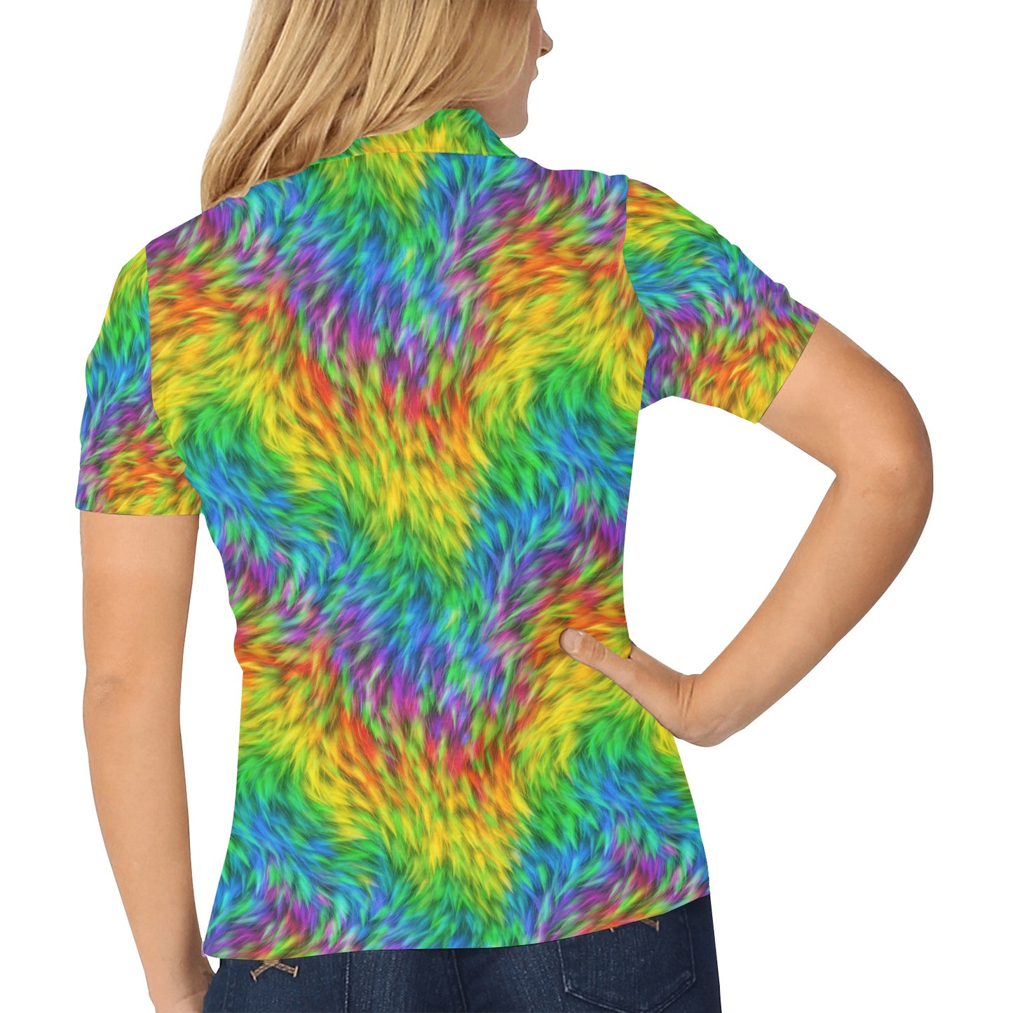 Rainbow Fur Design Print Women's Polo Shirt