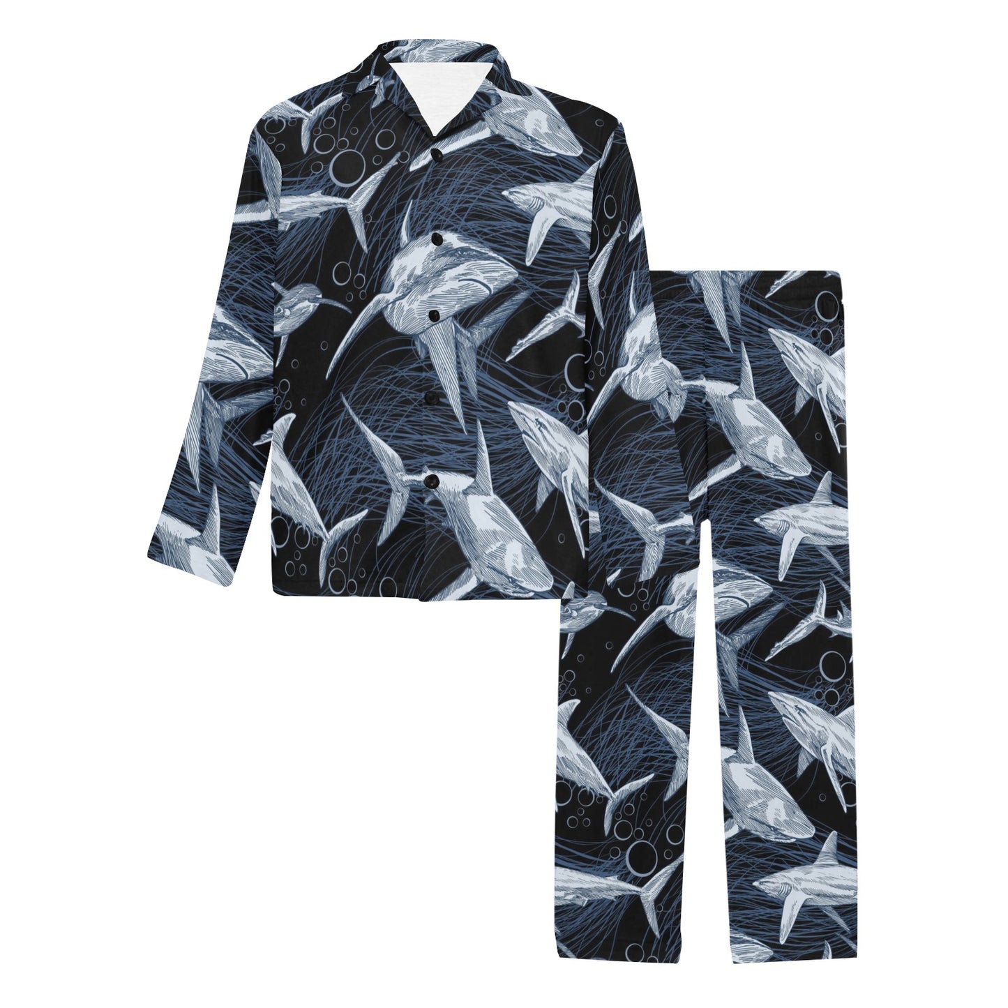 Shark Print Pattern Men's Long Pajama Set