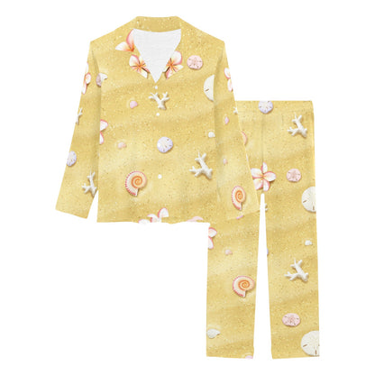 Beach Theme Print Women's Long Pajama Set