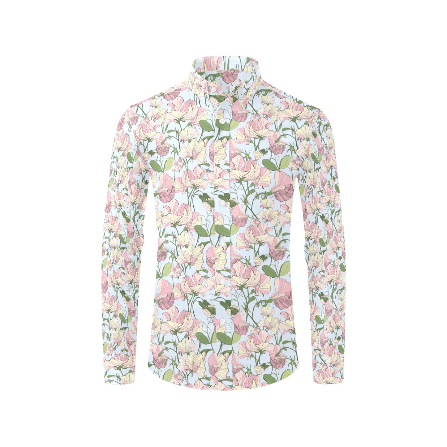 Sweet Pea Print Design LKS304 Men's Long Sleeve Dress Shirt