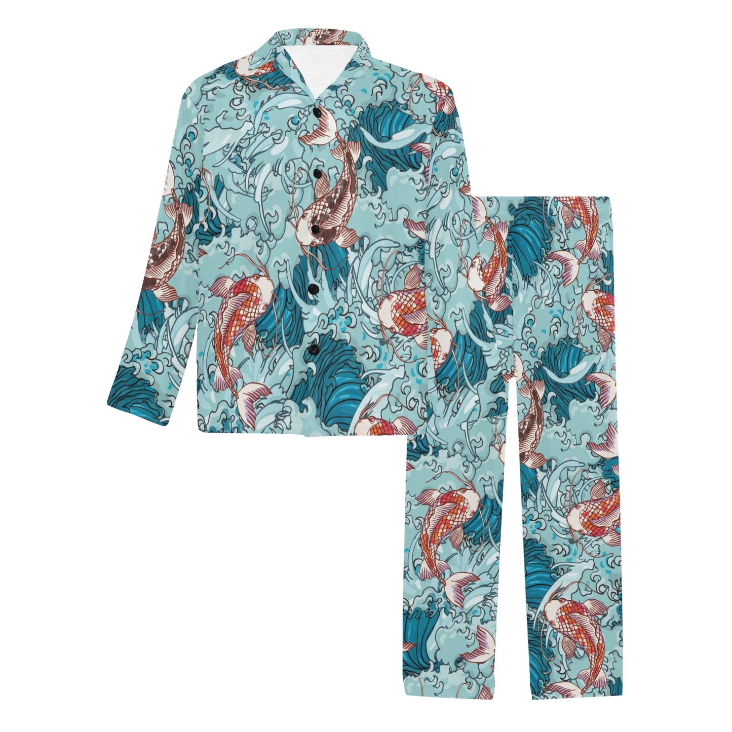 KOI Fish Pattern Print Design 05 Men's Long Pajama Set