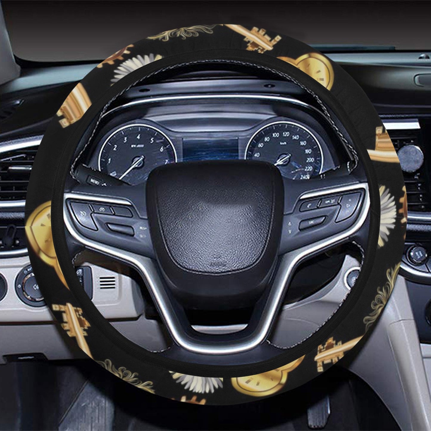 Steampunk Key Dragonfly Print Design LKS303 Steering Wheel Cover with Elastic Edge