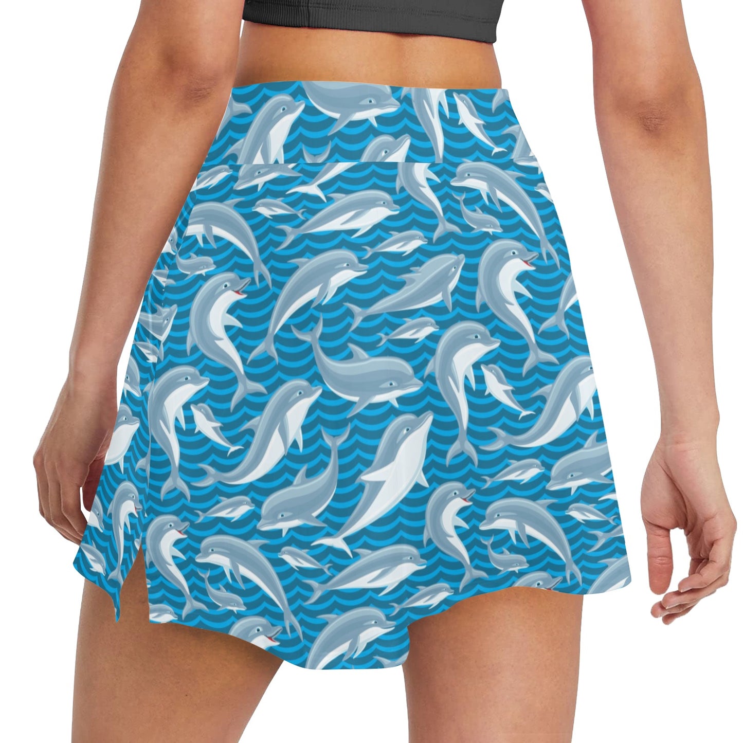 Dolphin Cute Print Pattern 17" Golf & Pickleball Skort with Pockets