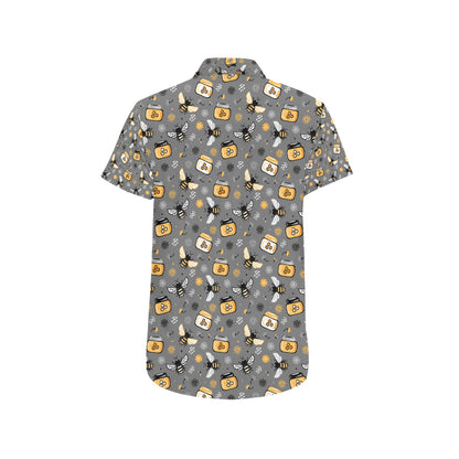 Honey Bee Print Design LKS301 Men Short Sleeve Button Up Shirt
