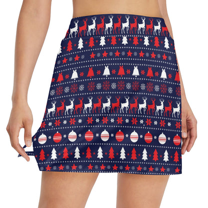 Reindeer Print Design LKS404 17" Golf & Pickleball Skort with Pockets