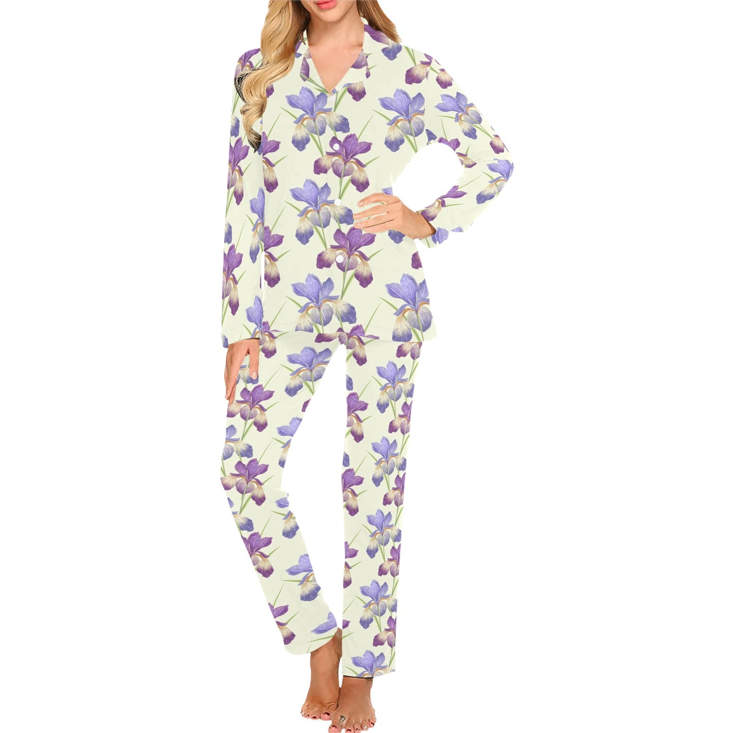 Iris Pattern Print Design IR08 Women's Long Pajama Set