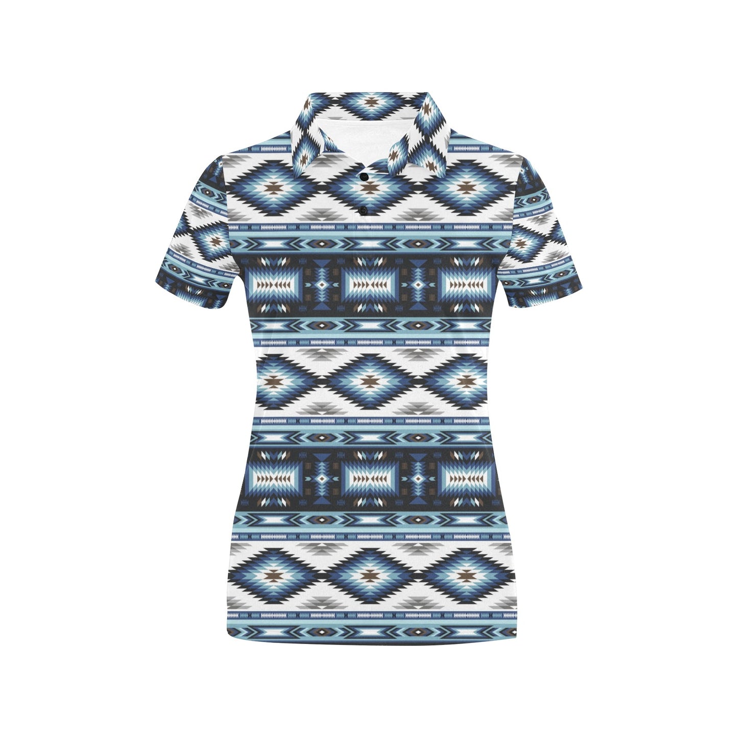 Navajo Dark Blue Print Pattern Women's Polo Shirt