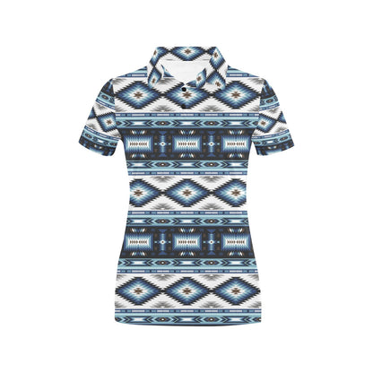 Navajo Dark Blue Print Pattern Women's Polo Shirt