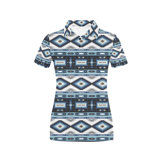 Navajo Dark Blue Print Pattern Women's Polo Shirt