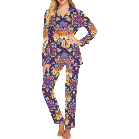 Ganesha Pattern Print Design 01 Women's Long Pajama Set