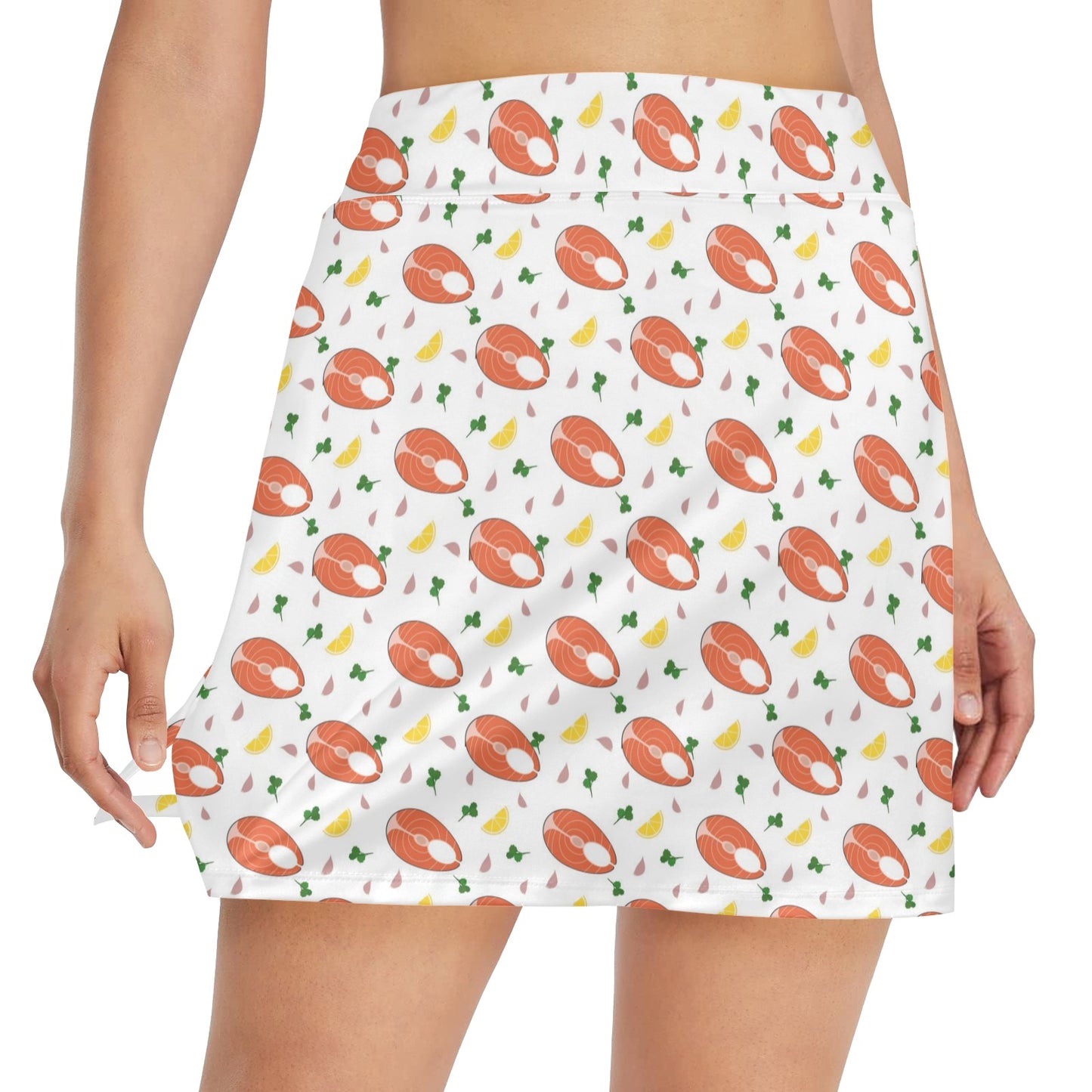 Salmon Steak Print Design LKS303 17" Golf & Pickleball Skort with Pockets