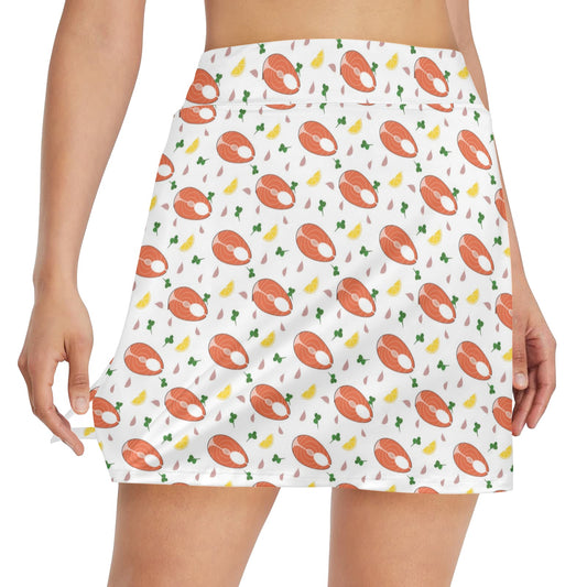 Salmon Steak Print Design LKS303 17" Golf & Pickleball Skort with Pockets