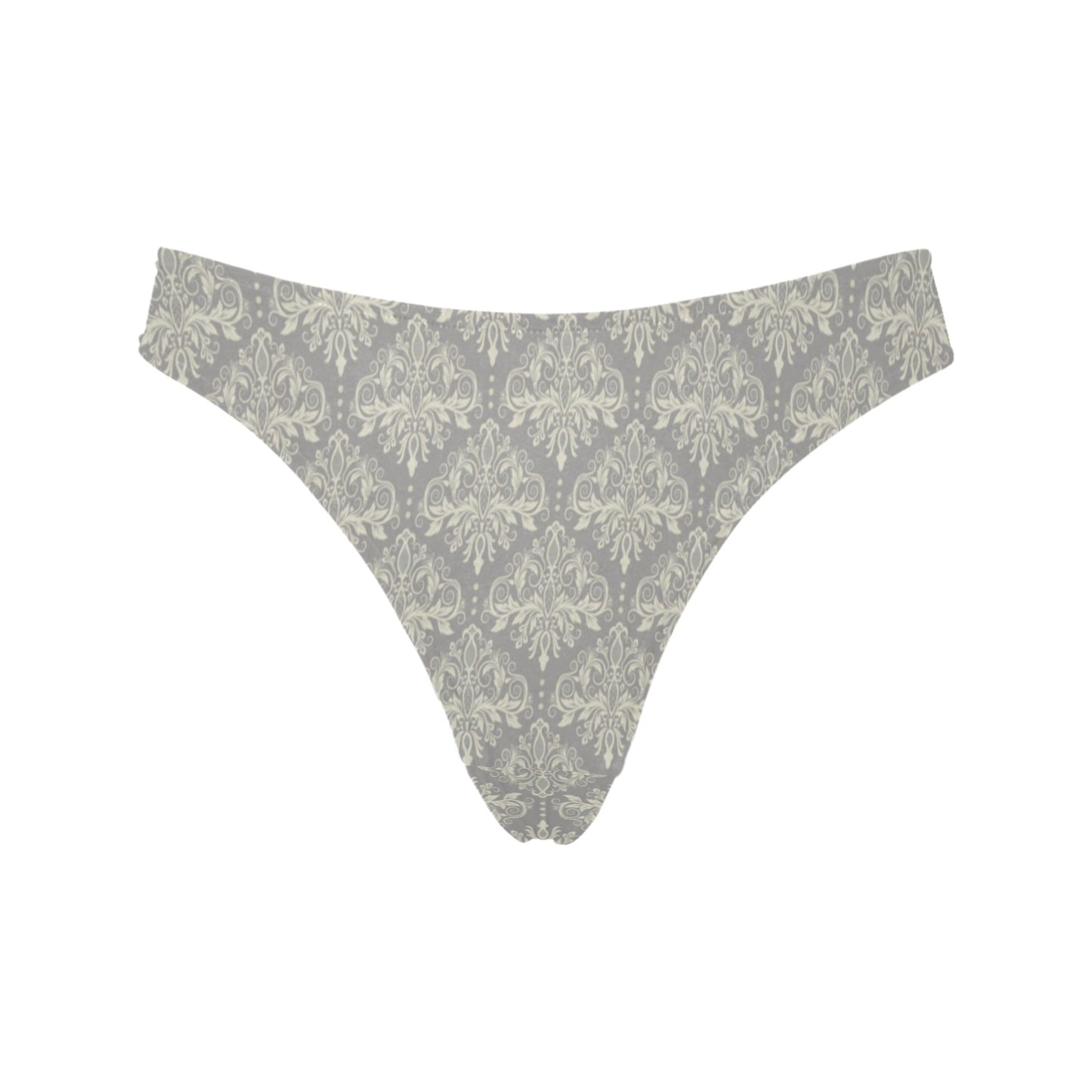 Damask Grey Elegant Print Pattern Women's Thongs