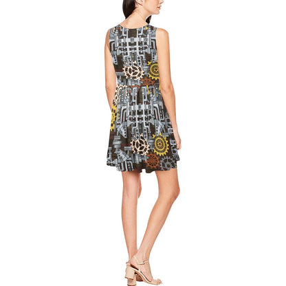 Mechanic Pattern Print Design 04 Sleeveless Dress