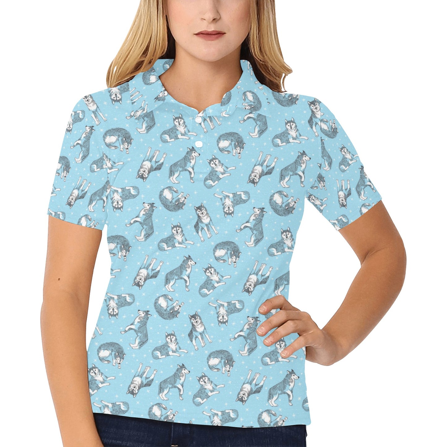 Wolf Design Print Pattern Women's Polo Shirt