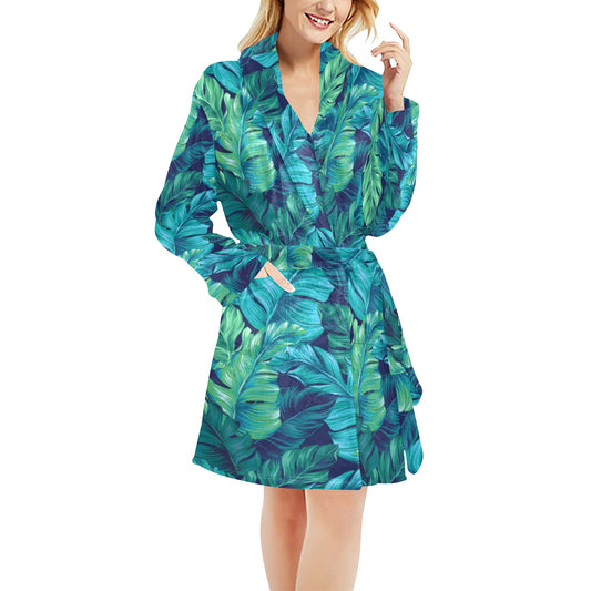 Banana Leaf Pattern Print Design BL05 Women's Fleece Robe