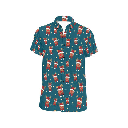 Reindeer Print Design LKS406 Men Short Sleeve Button Up Shirt