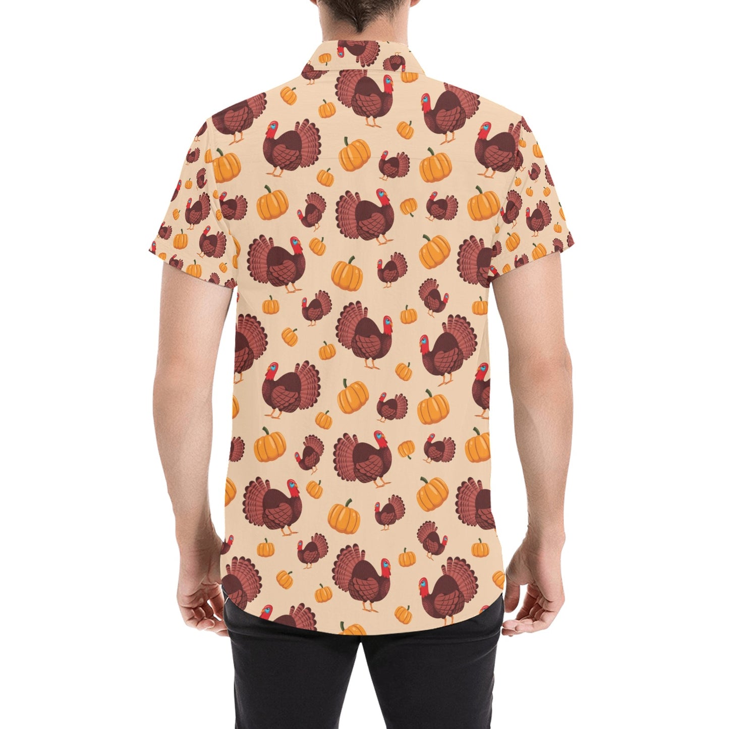 Thanksgiving Print Design LKS308 Men Short Sleeve Button Up Shirt