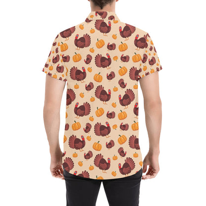 Thanksgiving Print Design LKS308 Men Short Sleeve Button Up Shirt