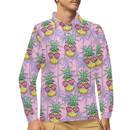 Pineapple Pattern Print Design PP06 Long Sleeve Polo Shirt For Men's
