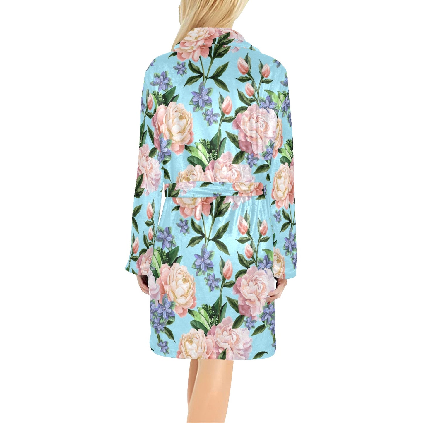 Peony Pattern Print Design PE02 Women's Fleece Robe