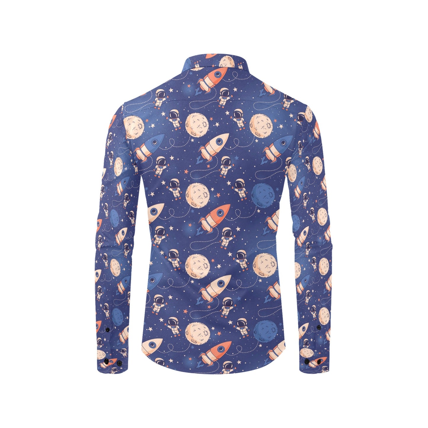 Space Astronaut Rocket Print Design LKS304 Men's Long Sleeve Dress Shirt
