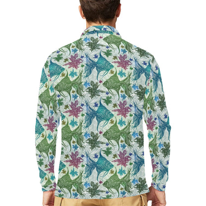 Angelfish Tribal Pattern Print Design 01 Long Sleeve Polo Shirt For Men's