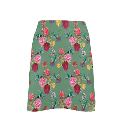 Hummingbird with Rose Themed Print 17" Golf & Pickleball Skort with Pockets