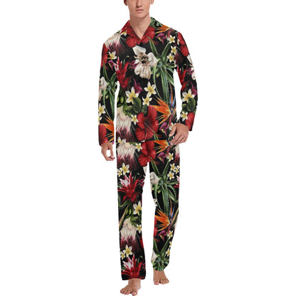 Summer Floral Pattern Print Design SF03 Men's Long Pajama Set