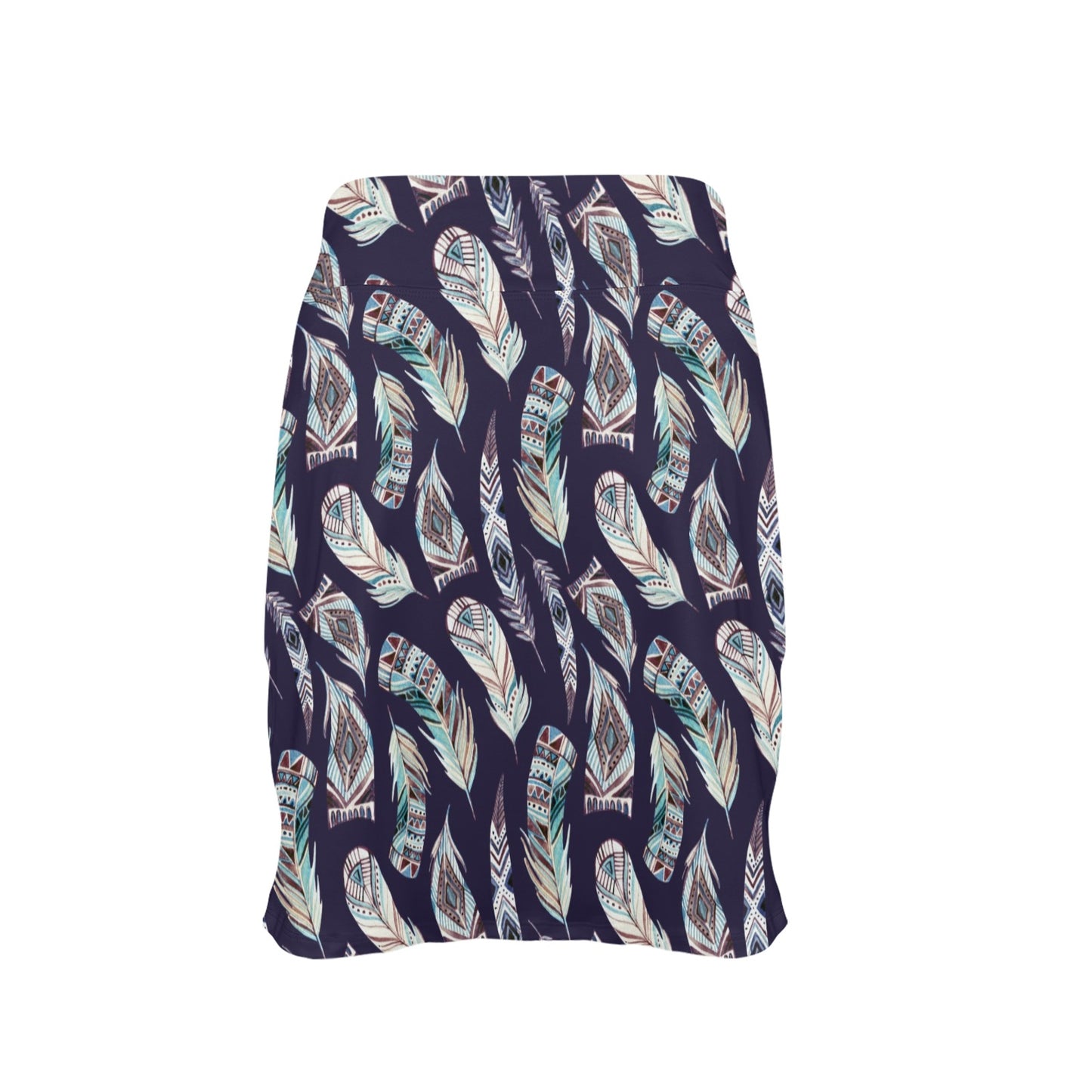 Feather Vintage Boho Design Print 17" Golf & Pickleball Skort with Pockets