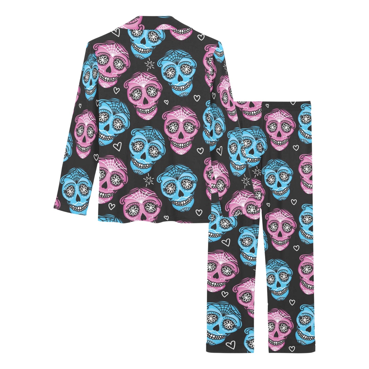 Day of the Dead Skull Print Pattern Women's Long Pajama Set