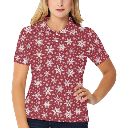 Snowflake Red Print Design LKS302 Women's Polo Shirt