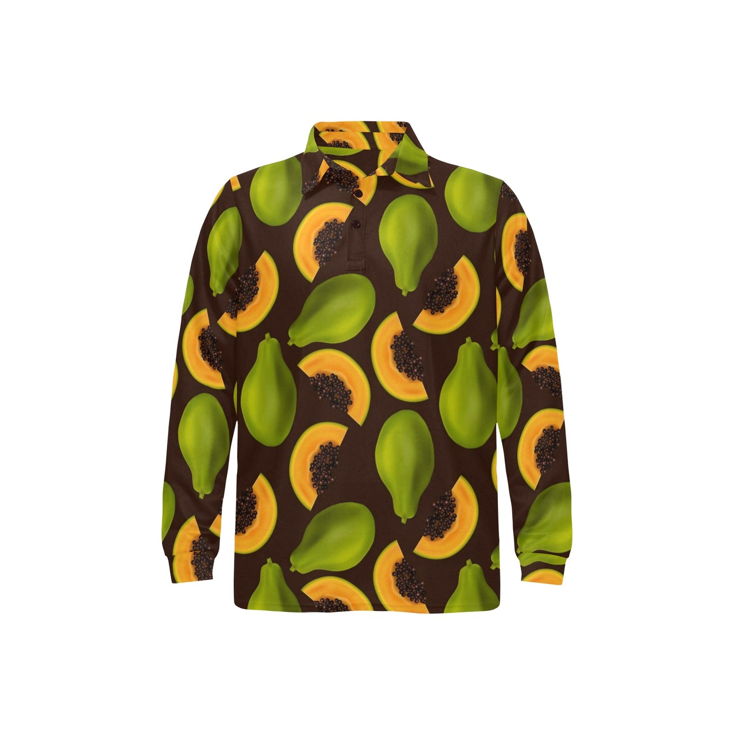 Papaya Pattern Print Design PP04 Long Sleeve Polo Shirt For Men's
