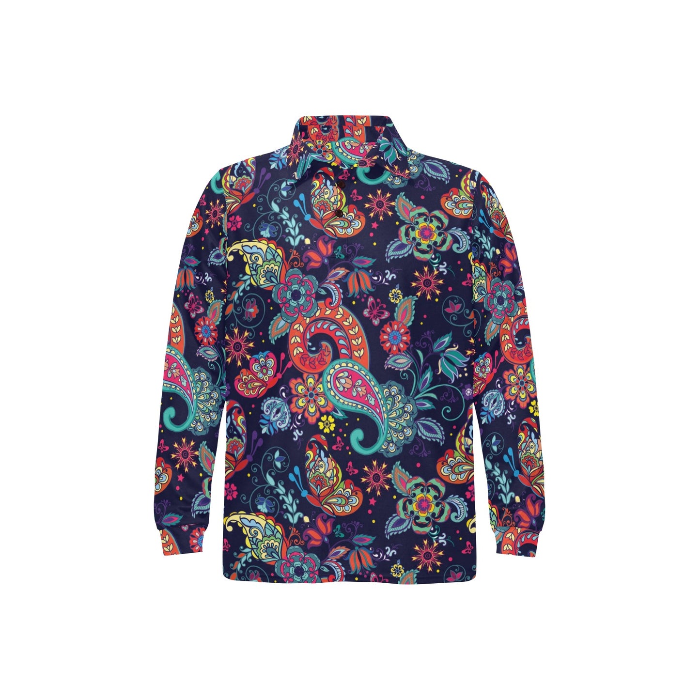 Paisley Boho Pattern Print Design A06 Long Sleeve Polo Shirt For Men's