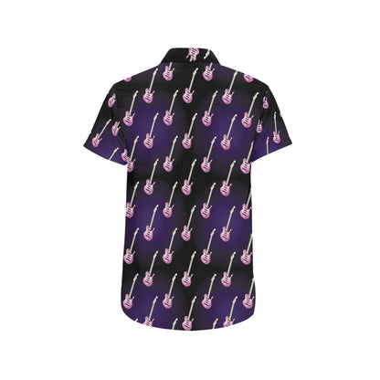 Electric Guitar Print Design LKS405 Men Short Sleeve Button Up Shirt