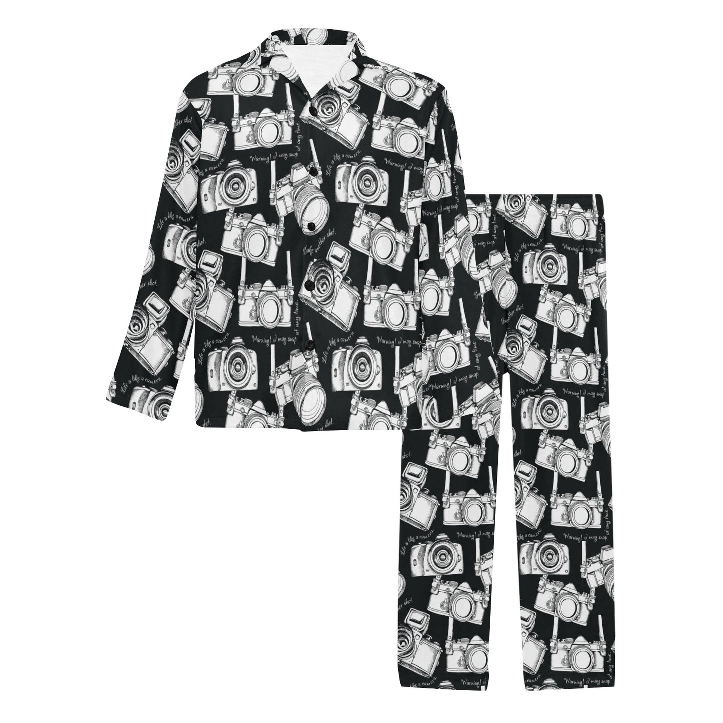 Camera Pattern Print Design 01 Men's Long Pajama Set