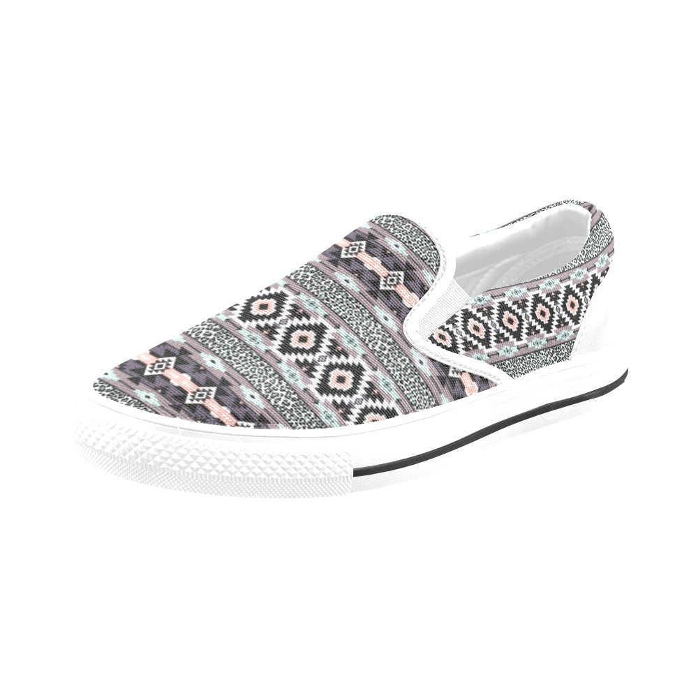 Safari Pattern Print Design LKS302 White Slip Ons Canvas Women's Shoes