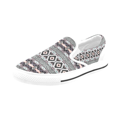 Safari Pattern Print Design LKS302 White Slip Ons Canvas Women's Shoes