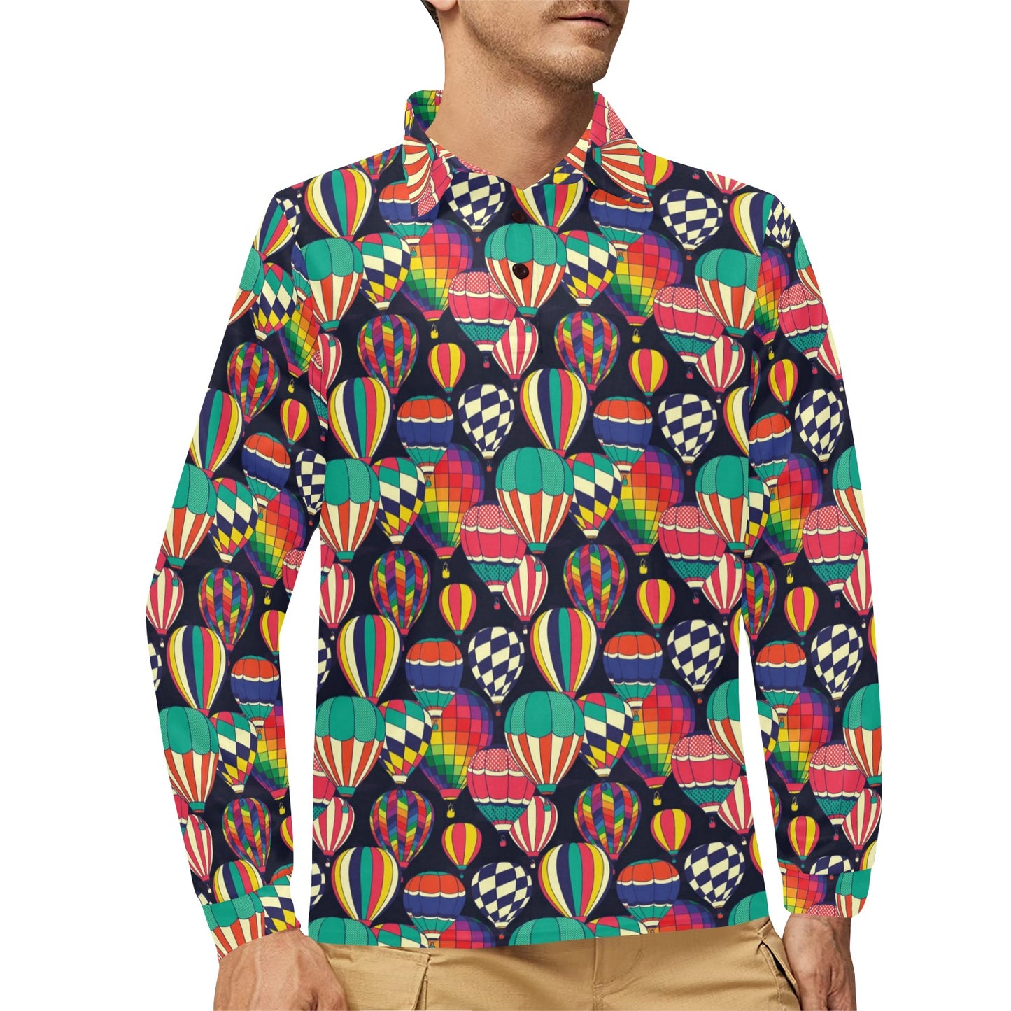Ballon Pattern Print Design 02 Long Sleeve Polo Shirt For Men's