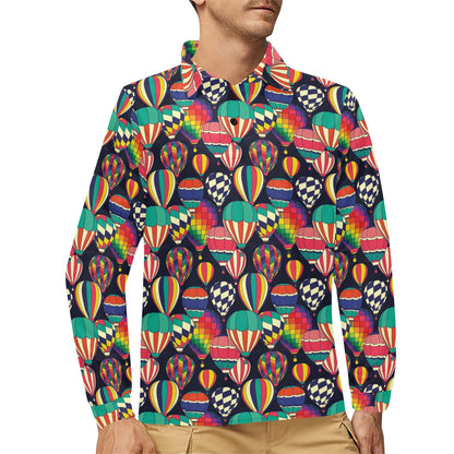 Ballon Pattern Print Design 02 Long Sleeve Polo Shirt For Men's