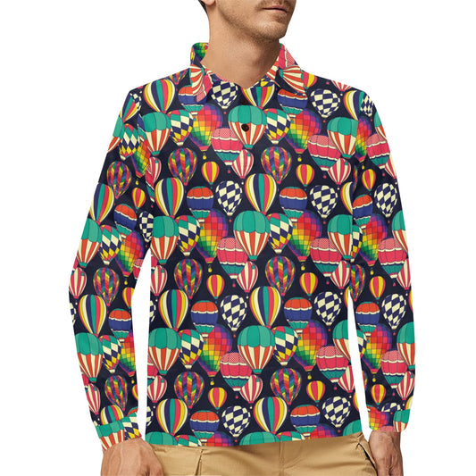 Ballon Pattern Print Design 02 Long Sleeve Polo Shirt For Men's
