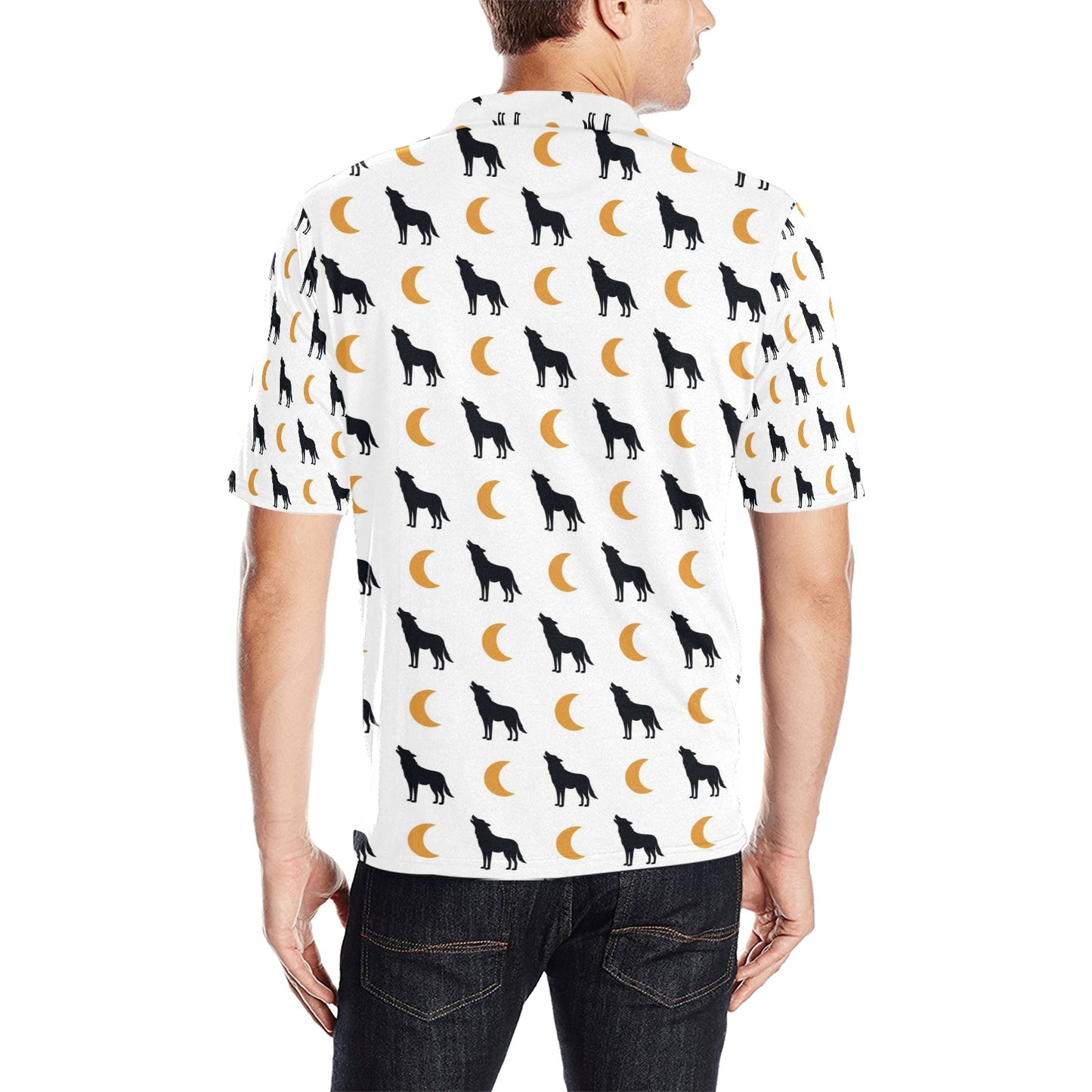 Wolf Moon Print Design LKS302 Men Polo Shirt
