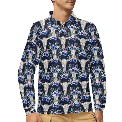 Buffalo Head Print Design LKS402 Long Sleeve Polo Shirt For Men's