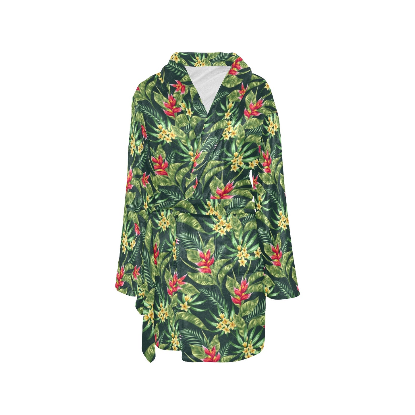 Tropical Folower Red Heliconia Print Women's Fleece Robe
