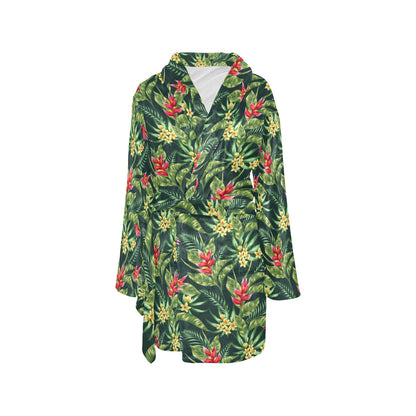 Tropical Folower Red Heliconia Print Women's Fleece Robe